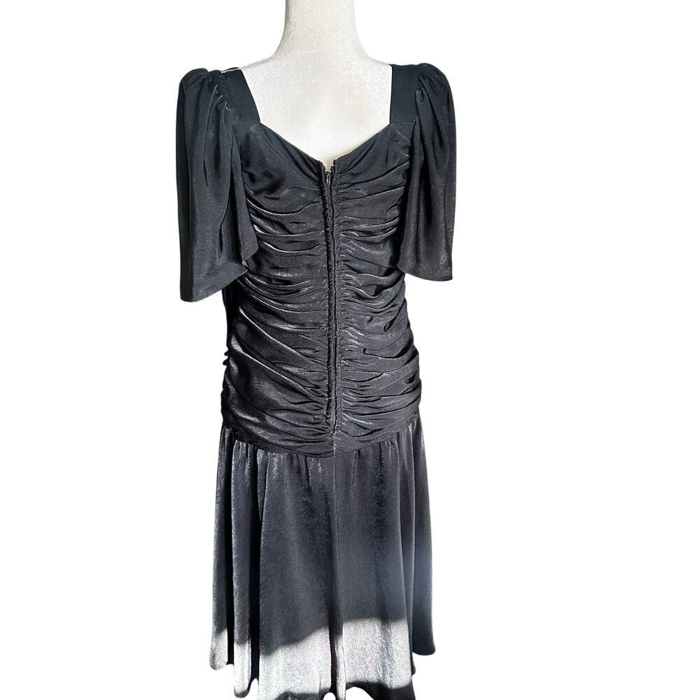 Vintage 80s black midi ruched dress - Picture 3 of 7